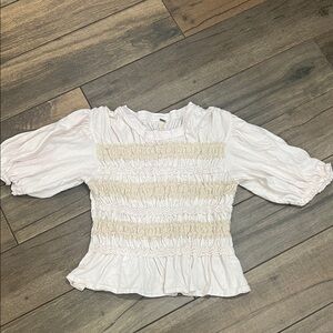 Free People brand elegant Cream Smocked Blouse
